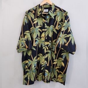 Reyn Spooner Palm Trees Black Green Hawaiian Shirt Cotton Men’s Size XL